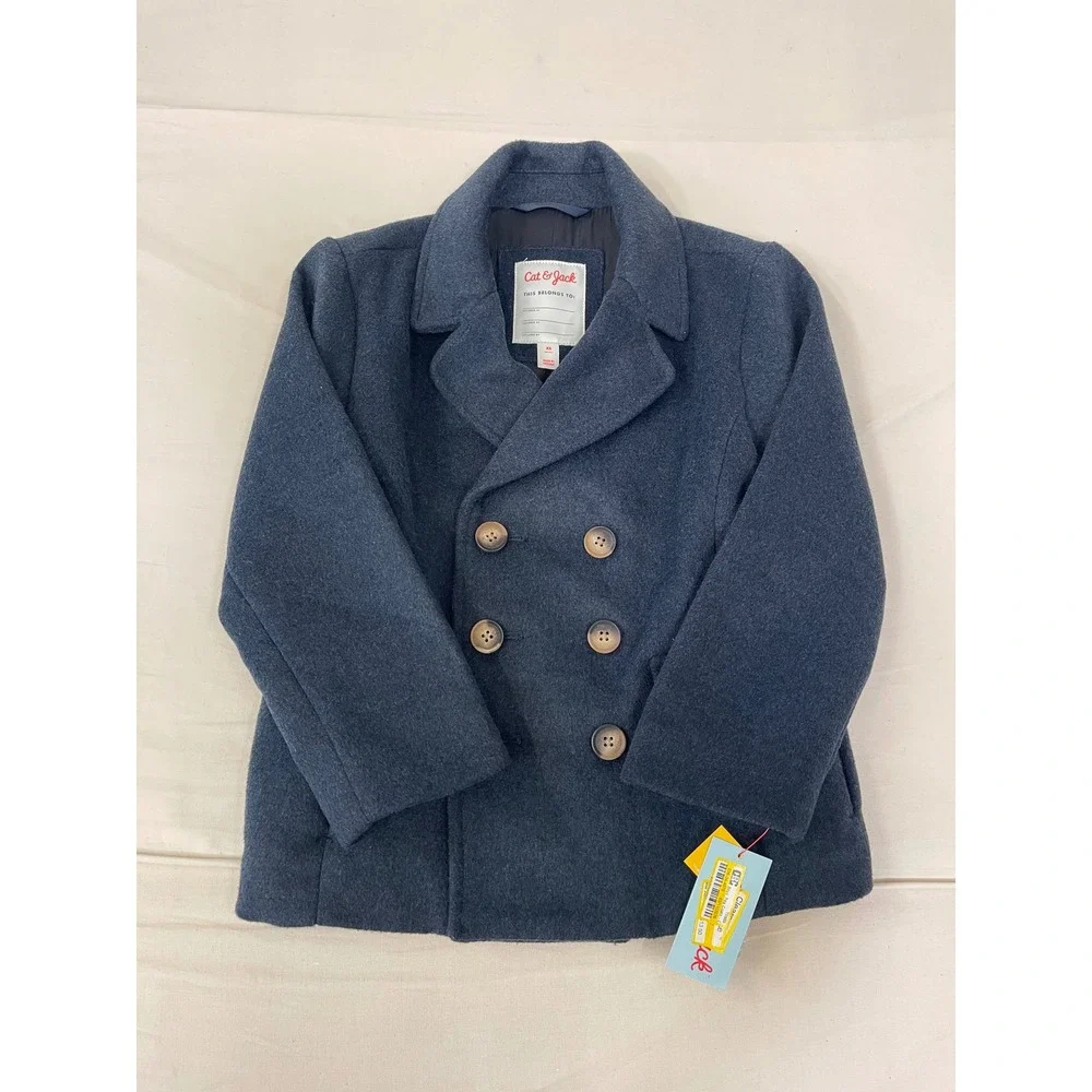 Cat & Jack Kids Navy Blue Double Breasted Peacoat Size XS NWT